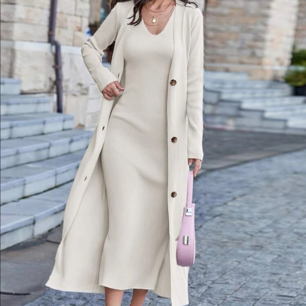 Sleeveless Sweater Dress and Button Front Cardigan
